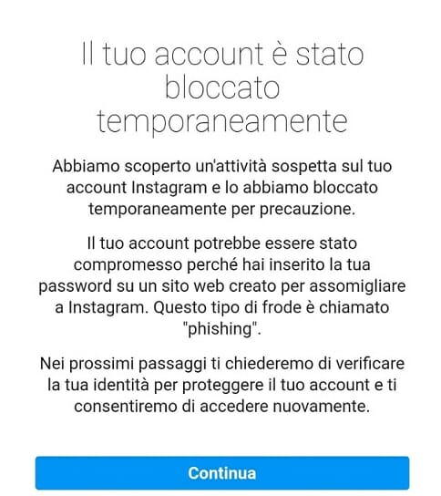 phishing messaggio Instagram